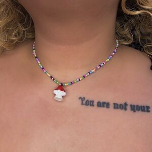 Colorful Beaded Necklace with Mushroom Pendant